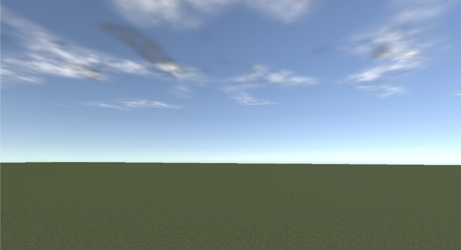 Unity scene showing clouds hitting the edge of a plane, creating a sharp cut-off