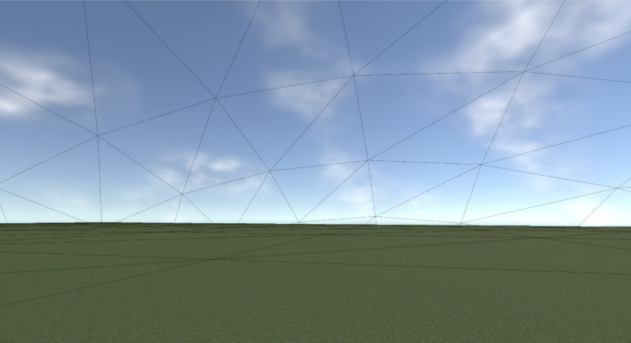 Unity scene showing clouds with wireframes on a dome shape
